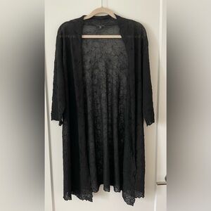 Eileen Fisher Crinkled Texture Open Front Cardigan, Black XL